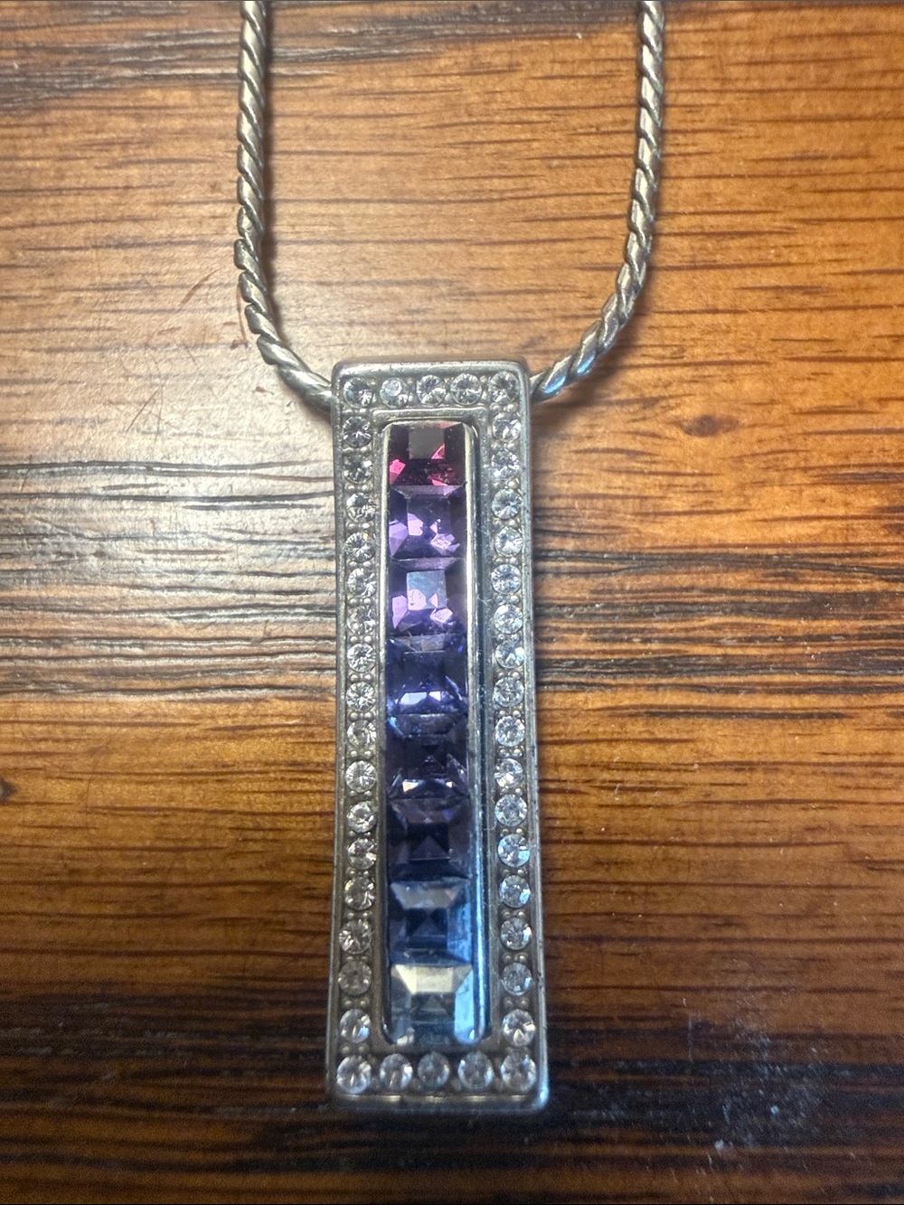 Brighton Silver Bar Pendant Necklace with Purple Gradient Swarovski crystals